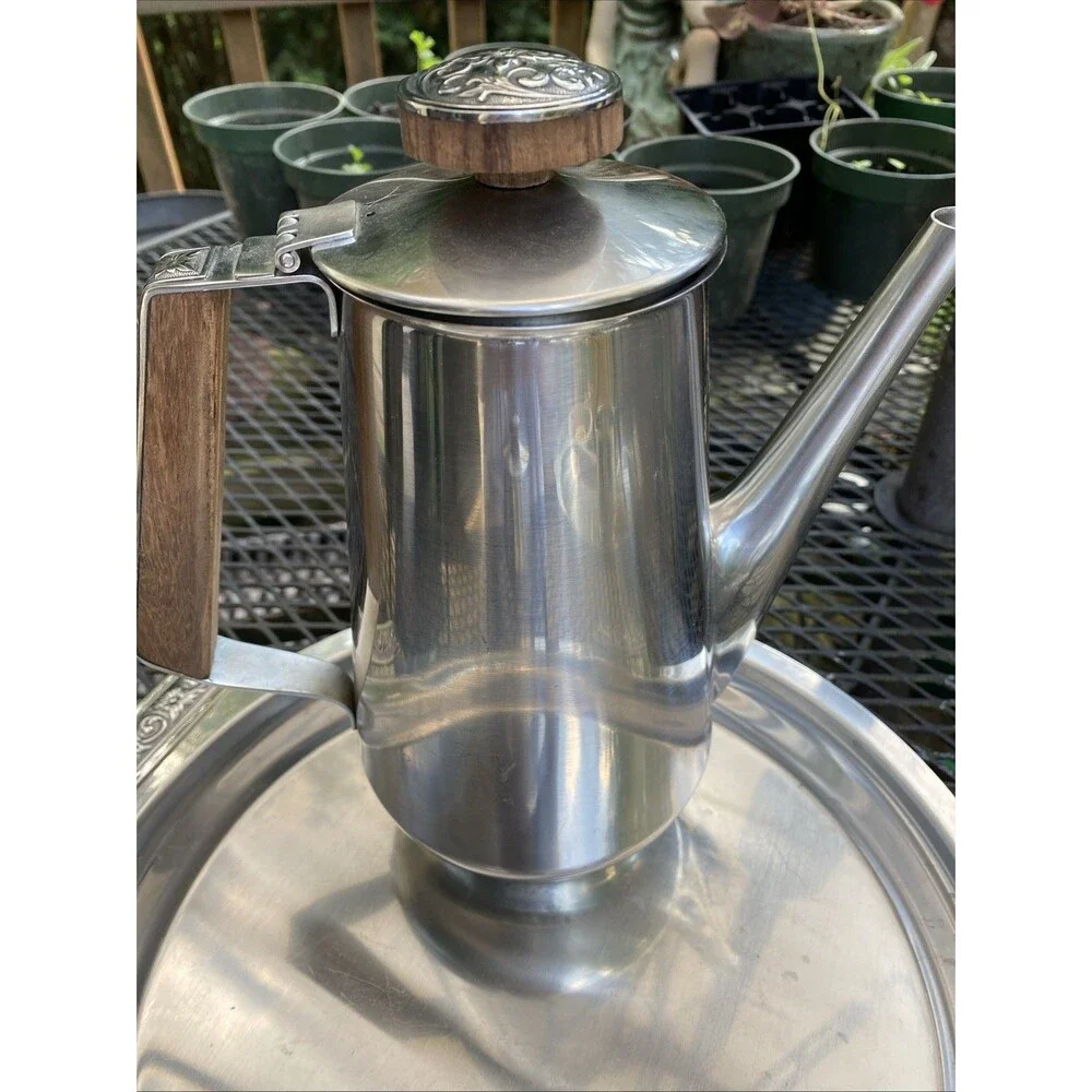Vintage Stainless Coffee  Set 2 Tray, Creamer , Sugar Bowl, and Decanter - Japan